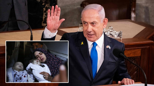 Katil Netanyahu ABD Kongresi’nde alkışlanırken soykırımcı İsrail Gazze’de 60 noktayı vurdu